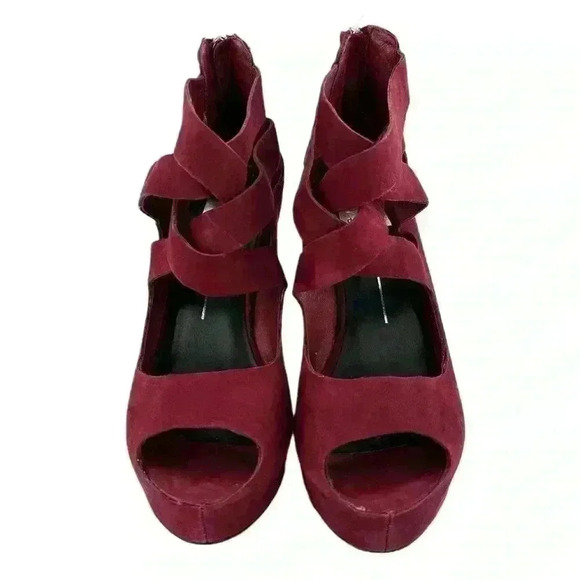 Dolce vita Jade ankle booties size 8 burgundy Nubuck leather  wedge platforms - Picture 2 of 12